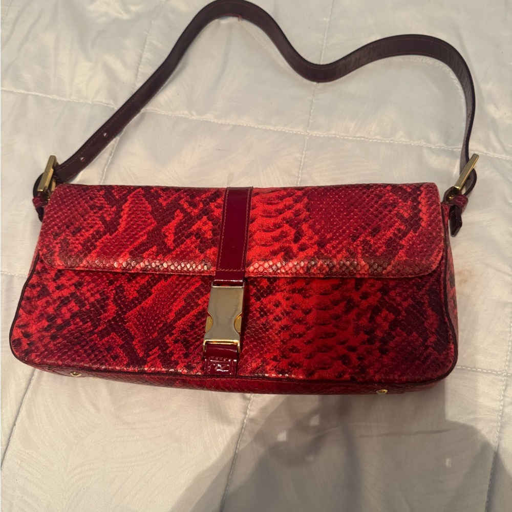 Red Snakeskin Shoulder Bag